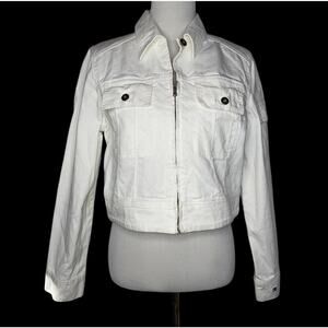 Tommy Hilfiger Cropped White Jean Jacket Sz Large